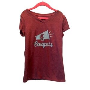 WSU Cougars Washington State Girl’s V Neck T Shirt Cheer Cheerleading Size Small